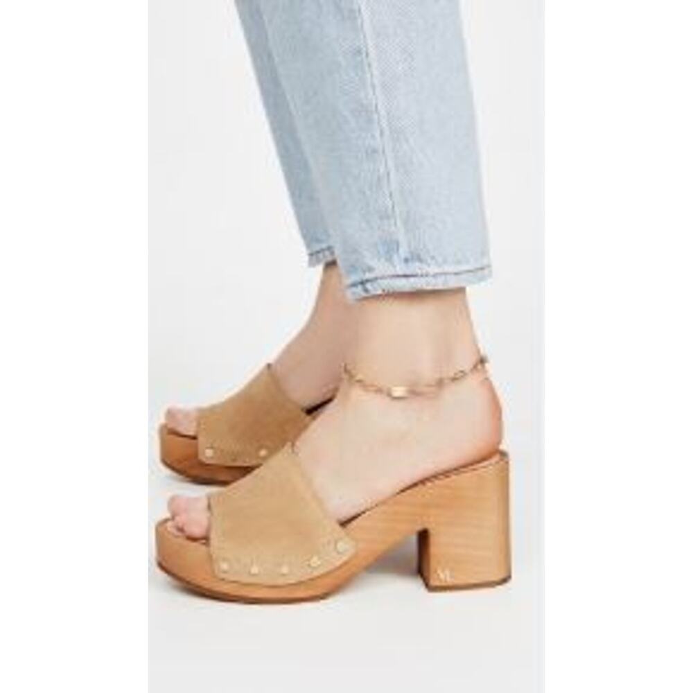 Veronica Beard Suede Hannalee Platform Womens Size 8M Tan Clogs Block Mule Heel